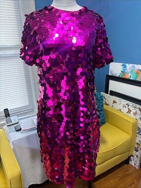 Endless Rose Magenta Sequin Shift Dress